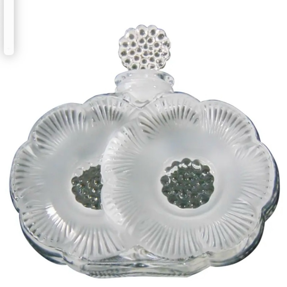 Lalique White double flower “Deux Fleurs”frosted perfume bottle